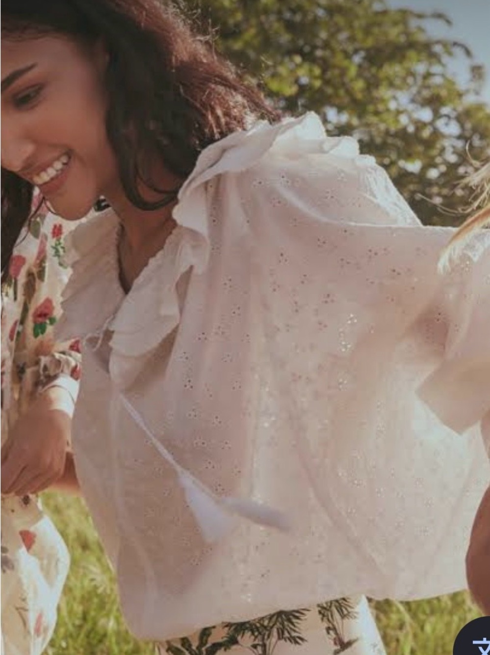 Agua Bendita White Eyelet Ruffle Tie Top XS